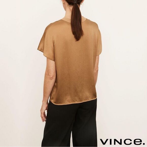 Vince. **NWT** Rib Trim Flutter Sleeve Shell Blouse in Almond - Picture 8 of 16